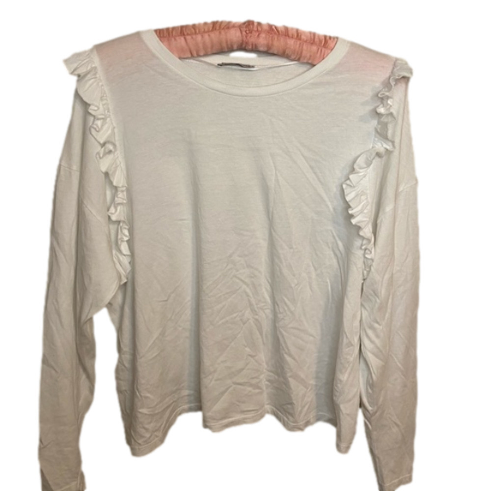 Zara white ruffled long sleeve T-shirt